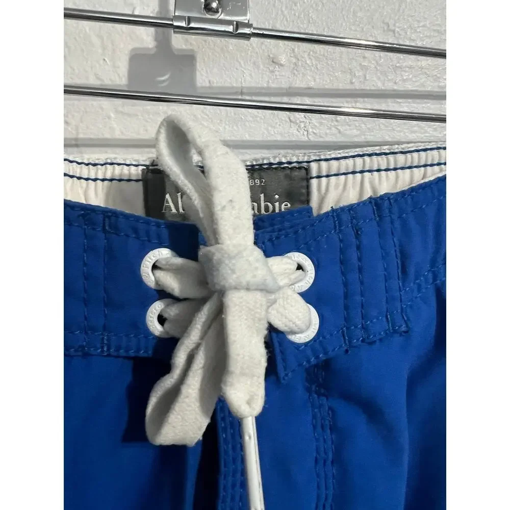 VTG Abercrombie Fitch Short Mens Small Y2K Boardshort Blue Spellout Swim